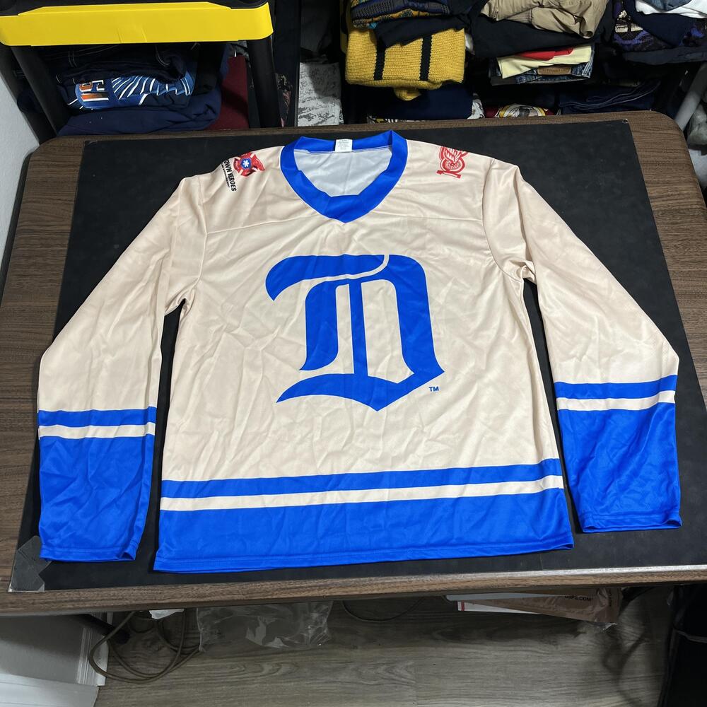 Detroit Red Wings Jersey Mens Large Beige Blue NHL Hockey Hometown Heroes Night